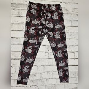 Lularoe Paisley Floral Leggings Black Red Gray White